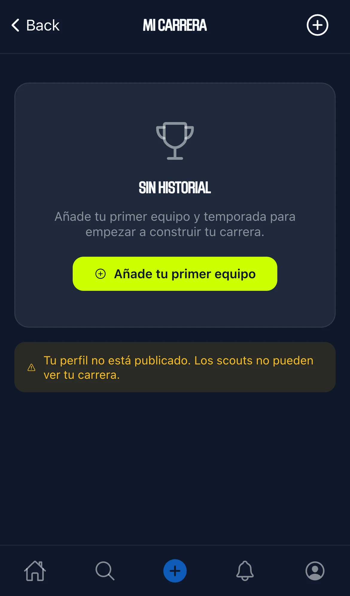 Pantalla de trayectoria deportiva en Beastar